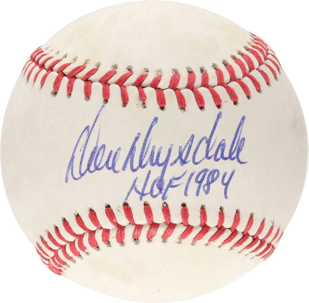 Baseball Autographs - Don Drysdale "HOF 1984" Single Signed Baseball (PSA 8 Auto)
