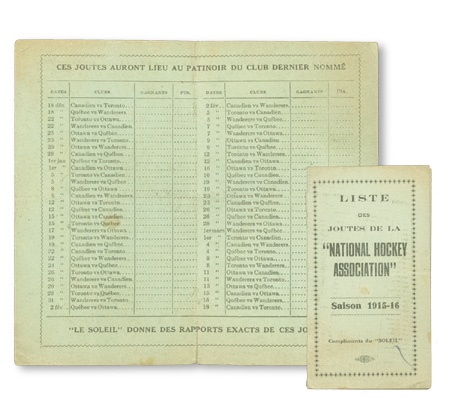 Hockey Memorabilia - 1915-16 NHA Pocket Schedule