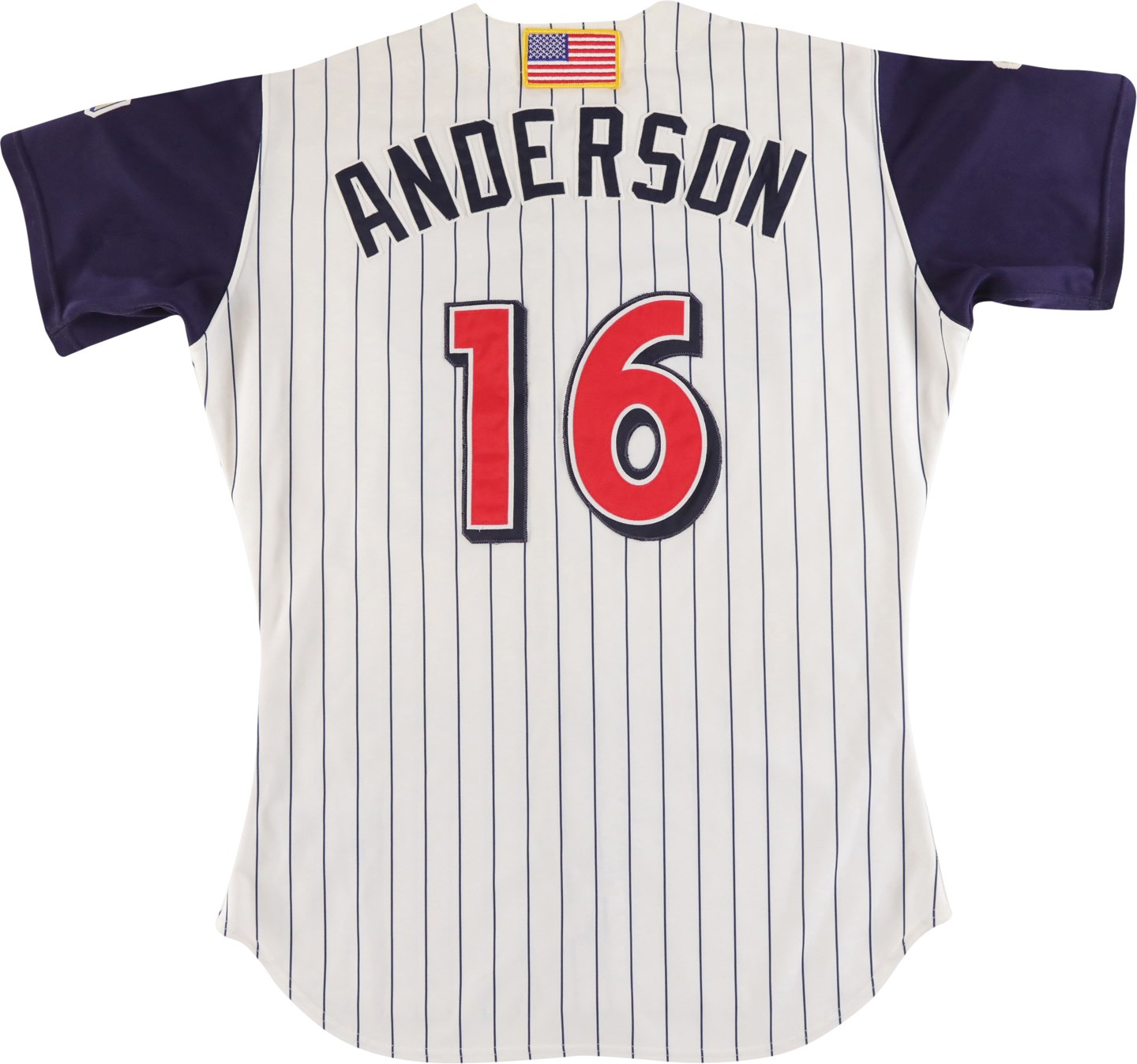 - 2001 Garrett Anderson Anaheim Angels Season Long Game Worn Jersey w/9-11 Flag Patch (Photo-Matched to Six Games)