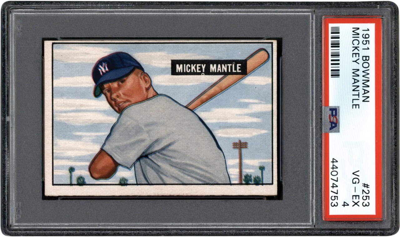 Baseball and Trading Cards - 1951 Bowman #253 Mickey Mantle Rookie Card PSA VG-EX 4