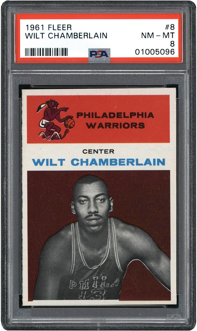 Basketball Cards - 1961-1962 Fleer Basketball #8 Wilt Chamberlain Rookie Card PSA NM-MT 8