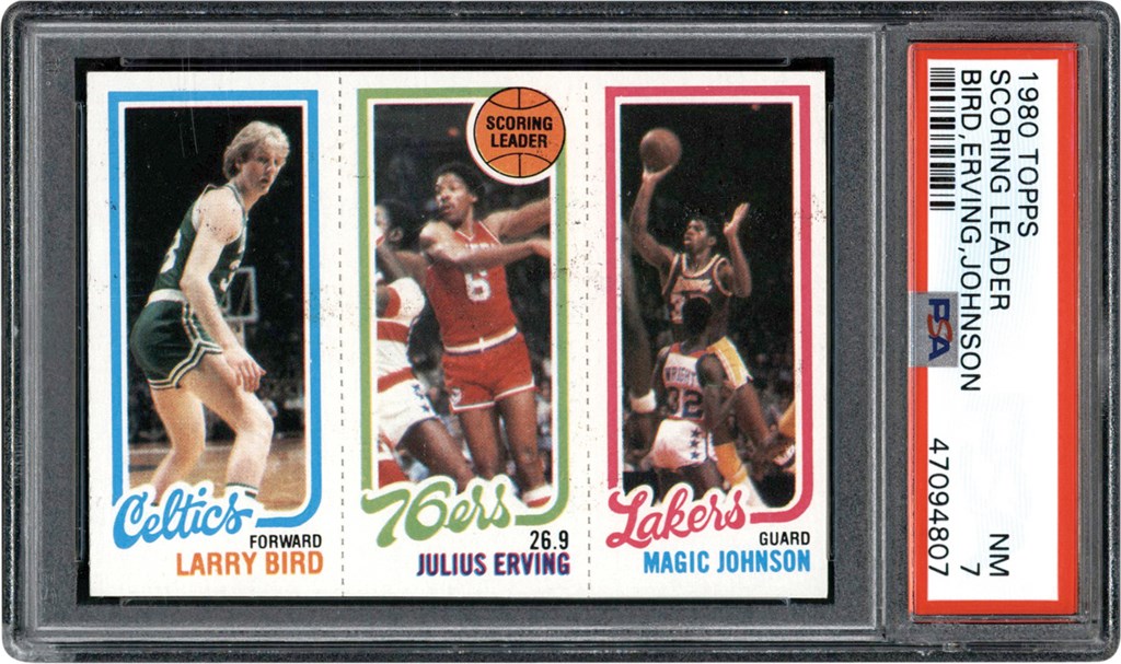 Basketball Cards - 1980-1981 Topps Basketball Bird, Erving, Johnson Rookie Card PSA NM 7