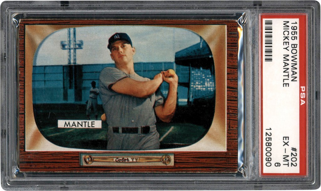 Baseball and Trading Cards - 1955 Bowman #202 Mickey Mantle PSA EX-MT 6