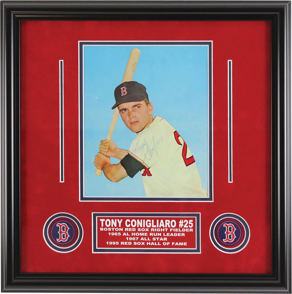 Baseball Autographs - Tony Conigliaro Signed Boston Red Sox Photograph Display (PSA)