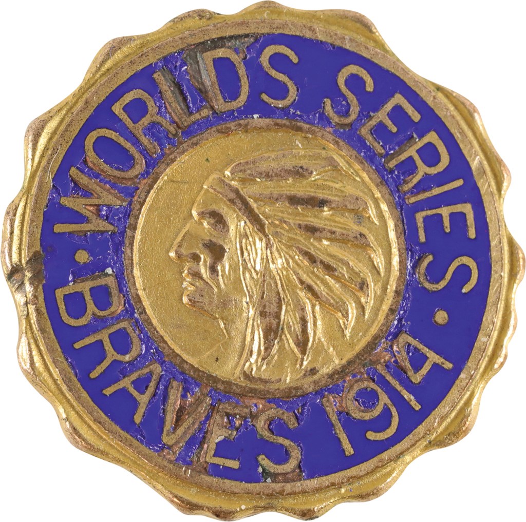 - 1914 World Series Boston Braves Press Pin Missing Back