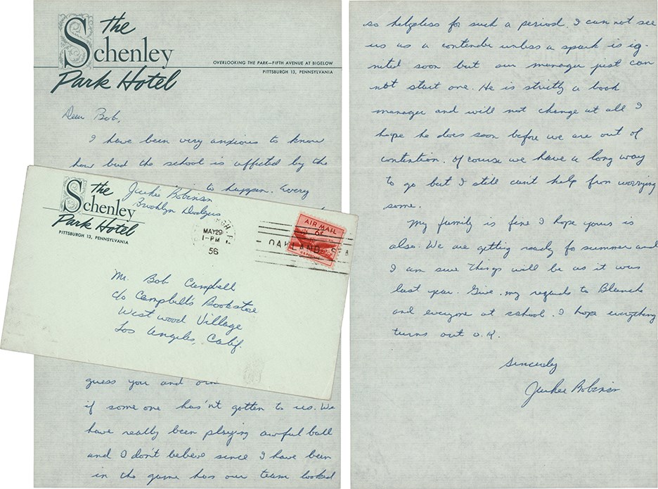 1956 Jackie Robinson Signed Handwritten Letter w/Signed Envelope - Outstanding Baseball Content (PSA) - "[Alston] is Strictly a Book Manager and Will Not Change at All"
