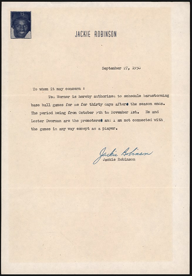 1950 Jackie Robinson Signed Barnstorming Tour Letter (PSA)