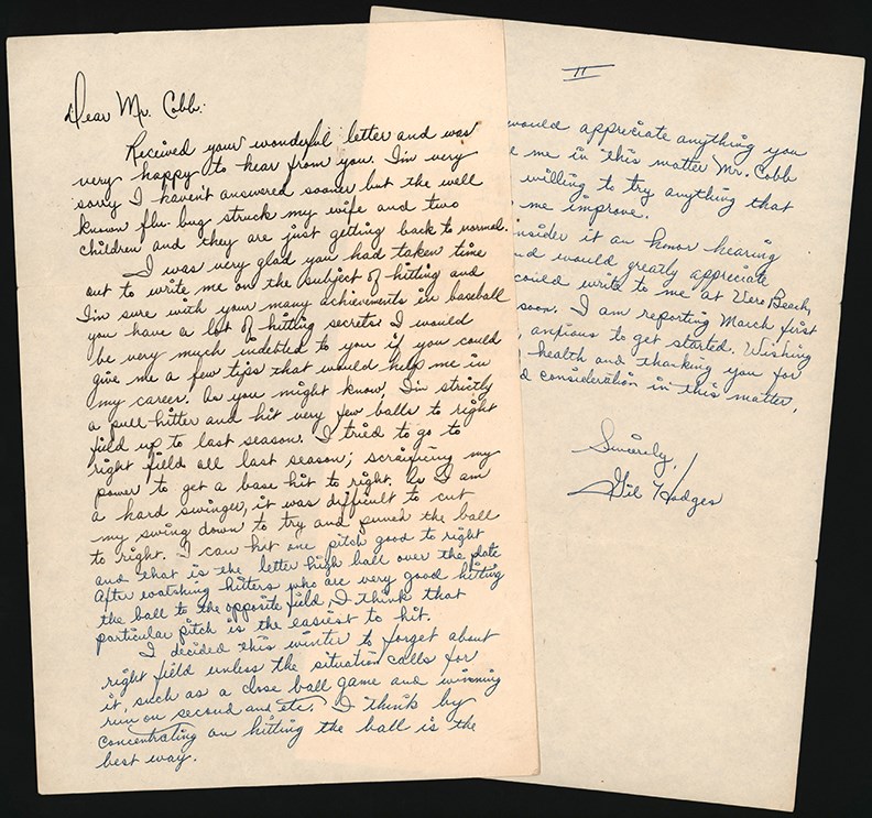 Jackie Robinson & Brooklyn Dodgers - Extraordinary Gil Hodges Handwritten Letter to Ty Cobb Asking for Batting Help! (PSA) - "I Would Appreciate Anything You Could Tell Me in This Matter Mr. Cobb and I am Willing to Try Anything That Might Help Me Improve"