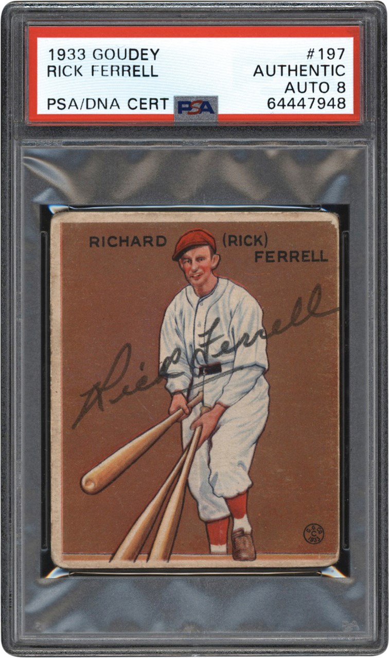 Baseball and Trading Cards - Signed 1933 Goudey #197 Rick Ferrell PSA Authentic Auto 8