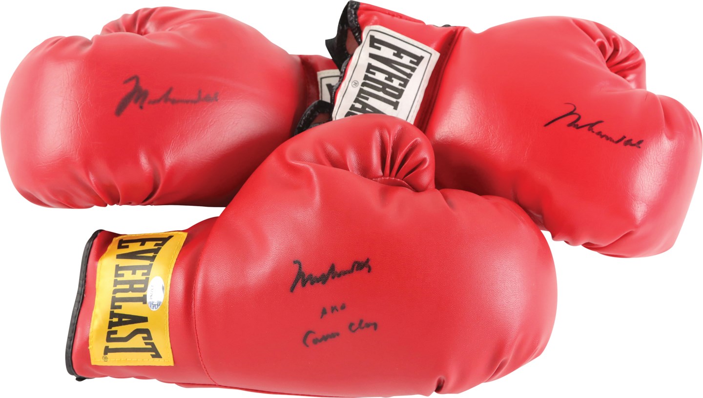 Muhammad Ali Signed Boxing Glove Trio