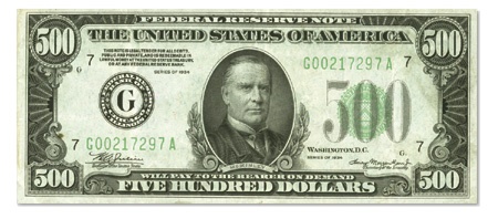 Money - 1934 Five Hundred Dollar Federal Reserve Note