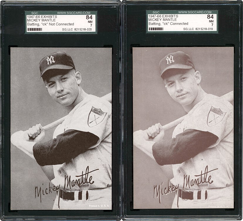 Baseball and Trading Cards - 1947-1966 Exhibits Mickey Mantle SGC NM 7 Duo (2) (Two Variations)