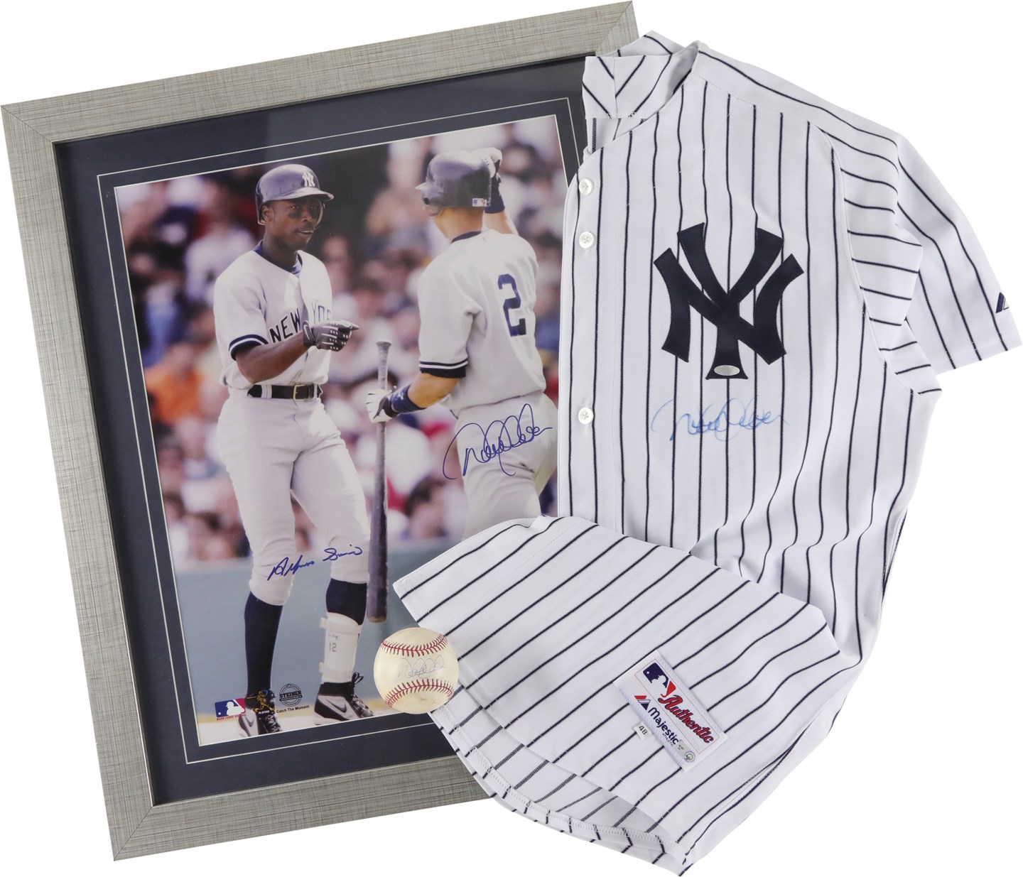 Derek Jeter Signed Yankees Jersey, Game Used Baseball and Oversize Photo (Steiner & PSA)