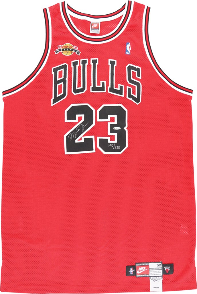 1999 Michael Jordan "Retires" Chicago Bulls Signed Jersey #140/230 (UDA)