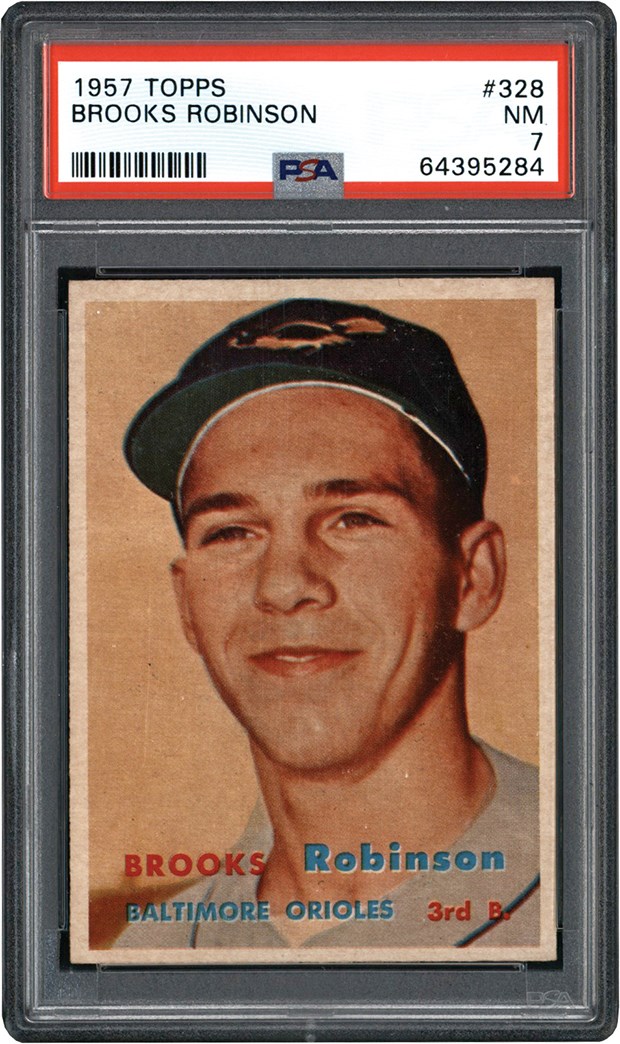 Baseball and Trading Cards - 1957 Topps #328 Brooks Robinson Rookie Card PSA NM 7