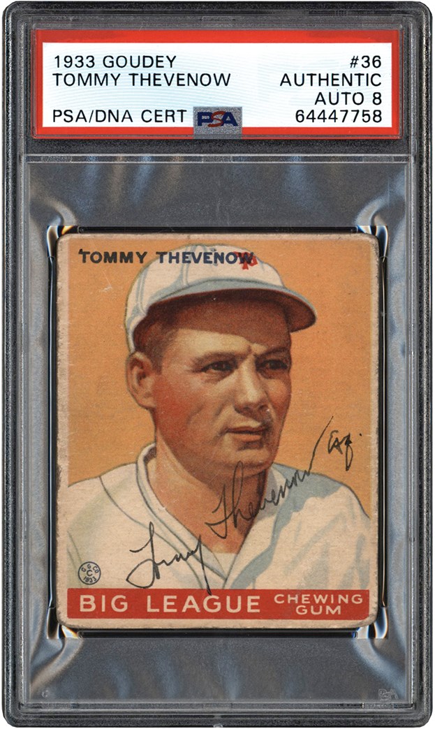 Baseball and Trading Cards - Signed 1933 Goudey #36 Tommy Thevenow PSA Auto 8