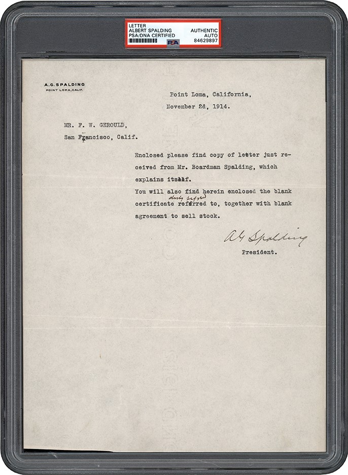 Baseball Autographs - 1914 Albert Spalding Signed Letter (PSA)
