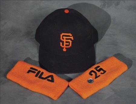 - Barry Bonds Game Worn Wrist Bands and Cap
