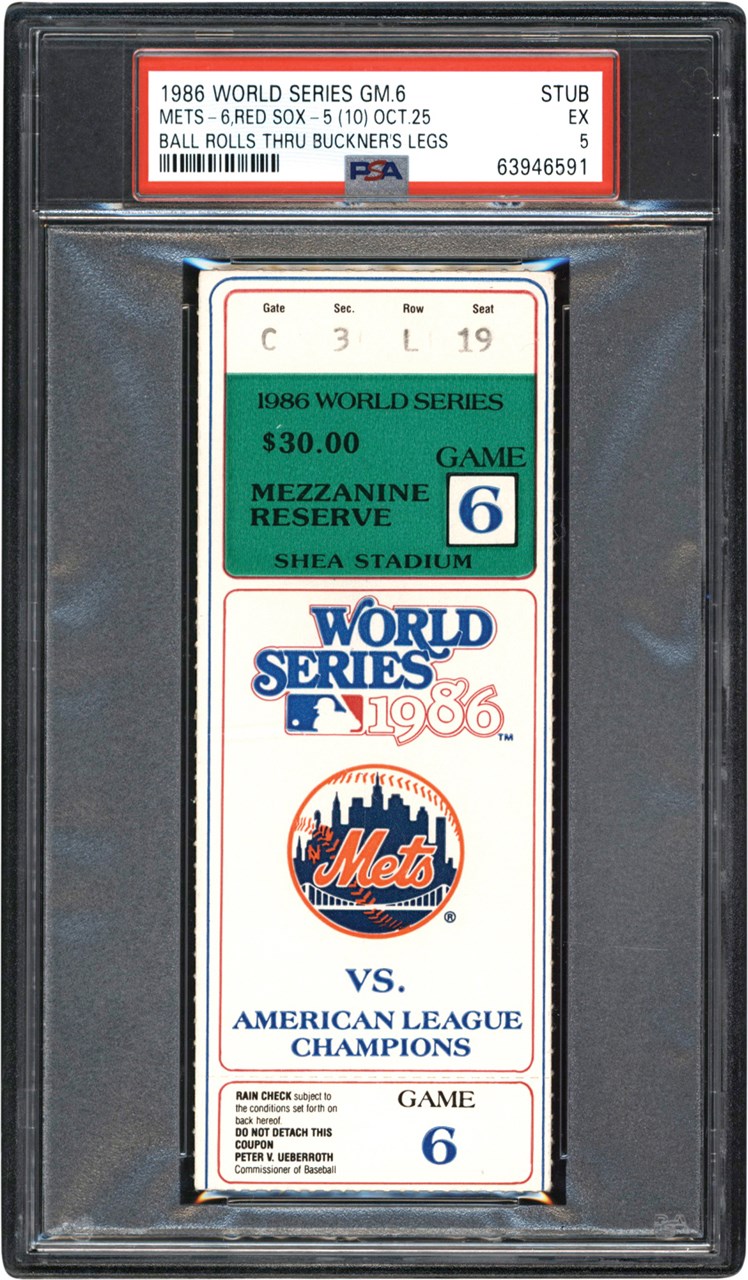 - 1986 New York Mets World Series Ticket Stub - Buckner Error - PSA EX 5
