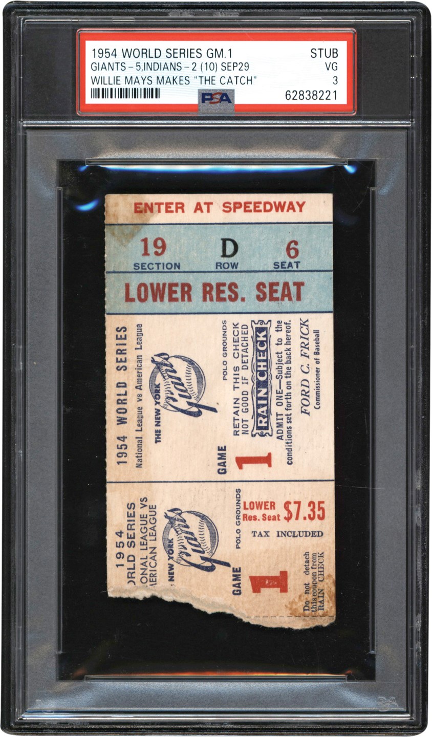 Tickets, Publications & Pins - 1954 World Series Ticket Stub Game 1 - Willie Mays "The Catch" Game! PSA VG 3