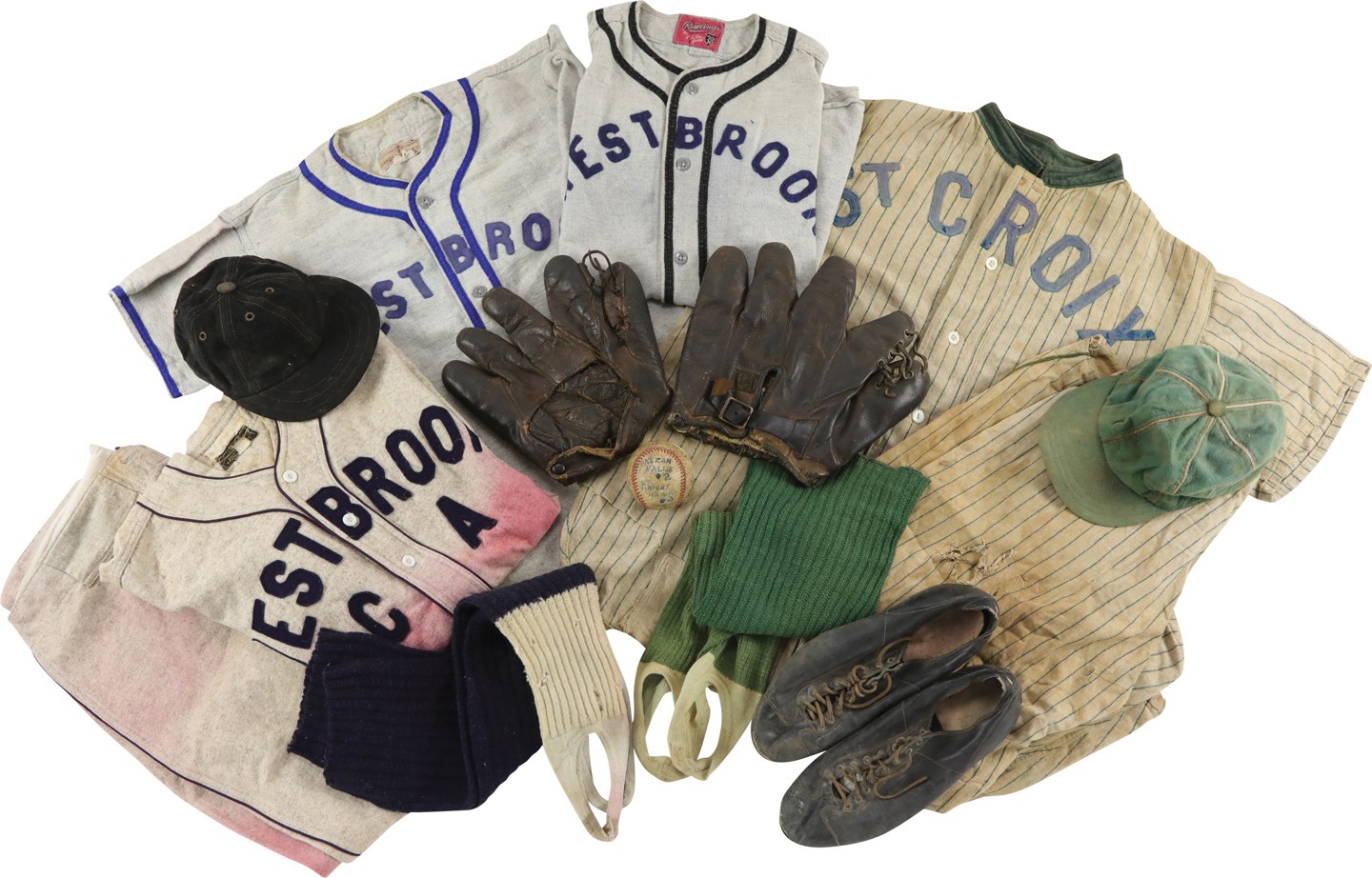 - Collection of Vintage Baseball Uniforms and Equipment, circa 1915