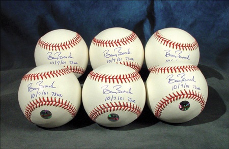 Barry Bonds Single Signed Baseballs with10/7/01 73 HR Inscription (6)