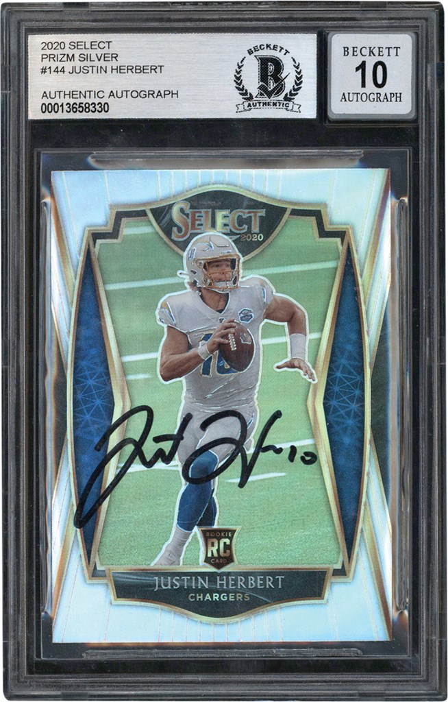 Modern Sports Cards - 020 Select Football Prizm Silver #144 Justin Herbert Rookie Autographed card BAS 10