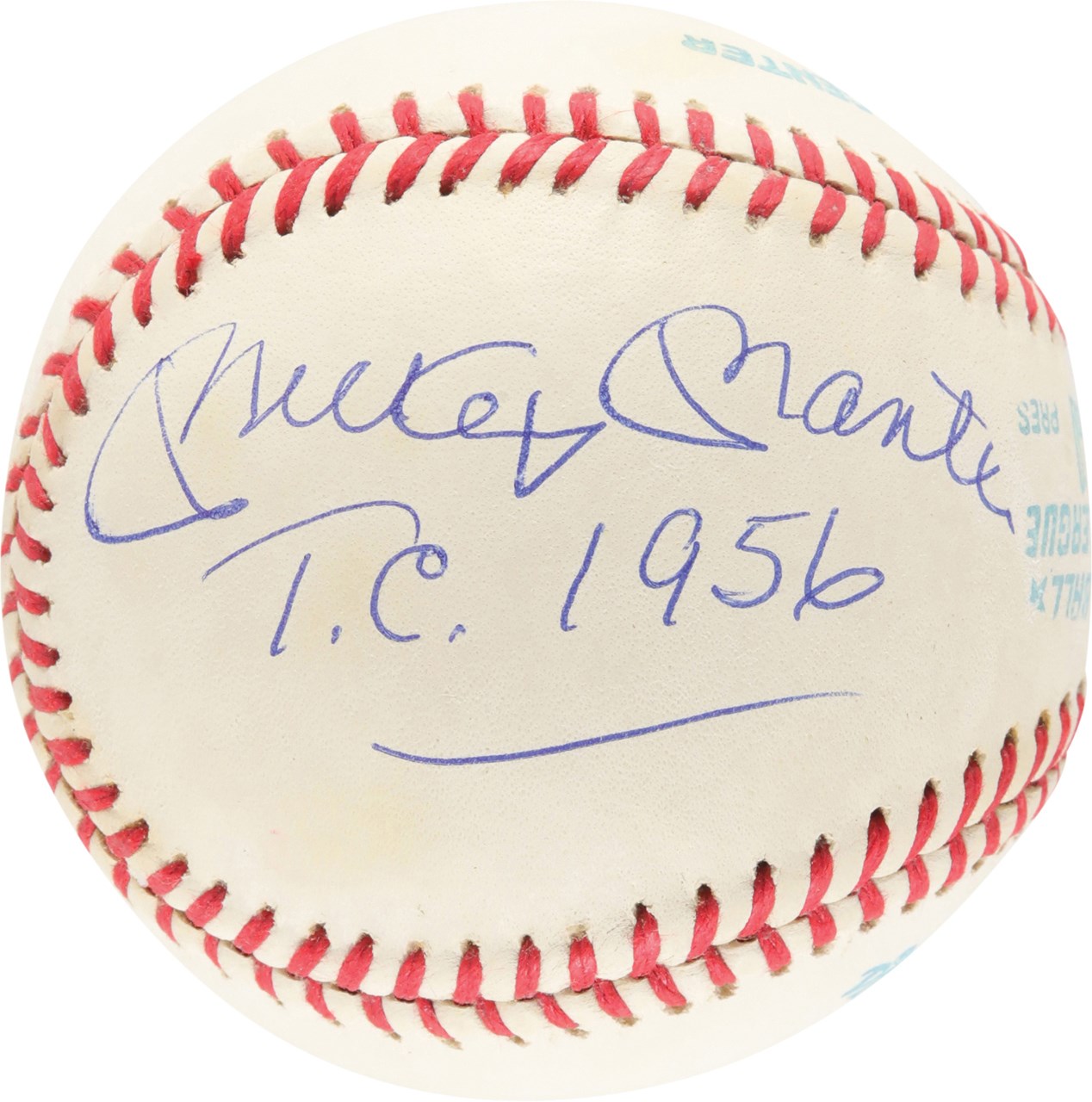 Baseball Autographs - Mickey Mantle Triple Crown "T.C. 1956" Single Signed Baseball (JSA)