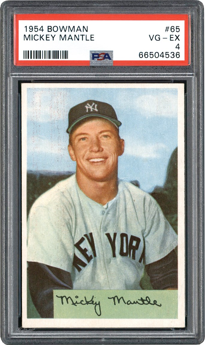 - 1954 Bowman Baseball #65 Mickey Mantle Card PSA VG-EX 4