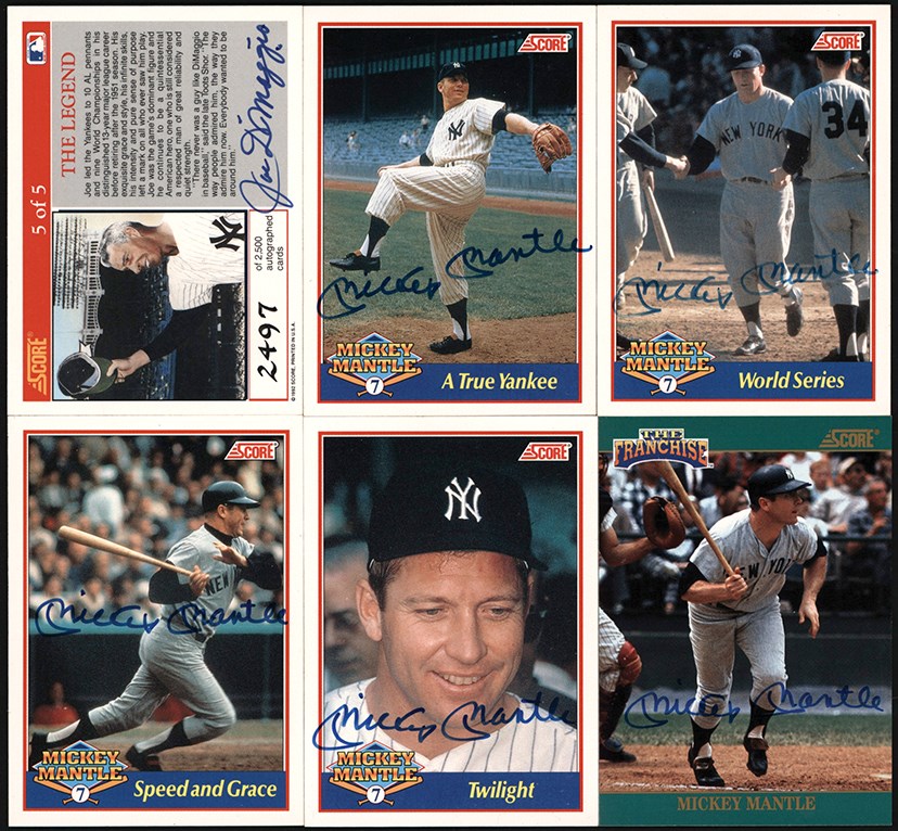 - 1991-1992 Mickey Mantle & Joe DiMaggio Score Baseball Autograph Cards (6)