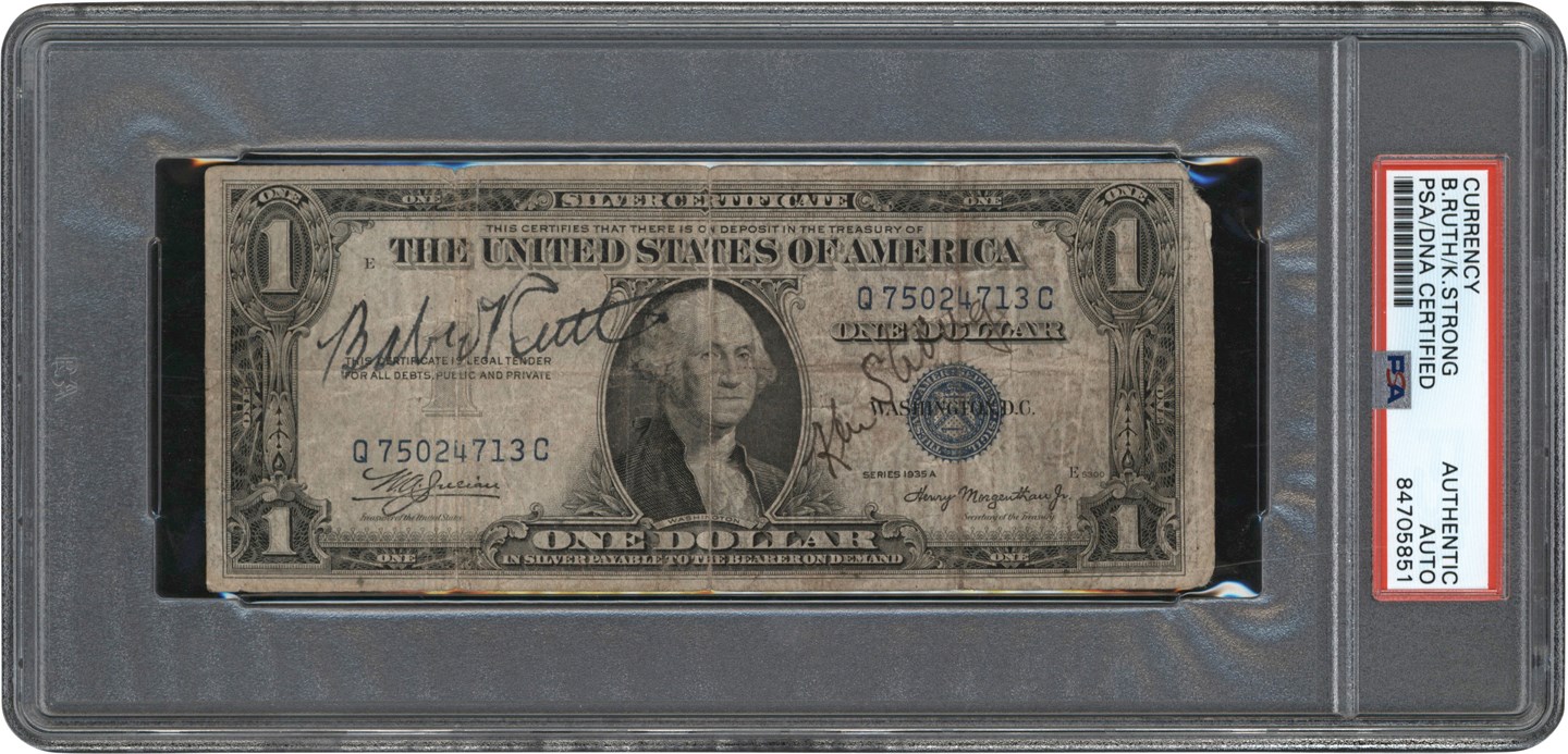 - Babe Ruth & Ken Strong Signed Dollar Bill (PSA)