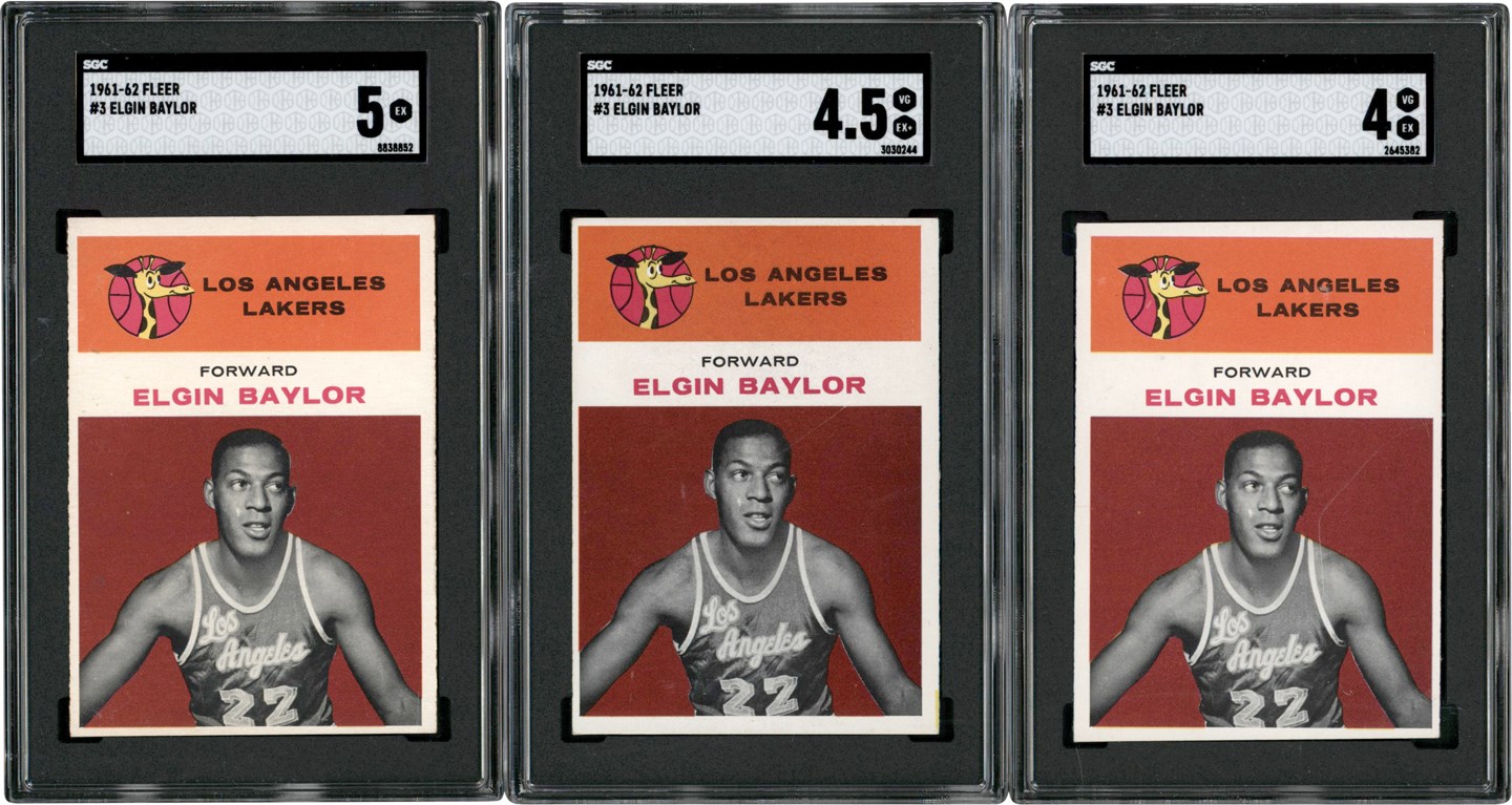 - 1961-1962 Fleer Basketball #3 Elgin Baylor Rookie Card Trio (3) All SGC