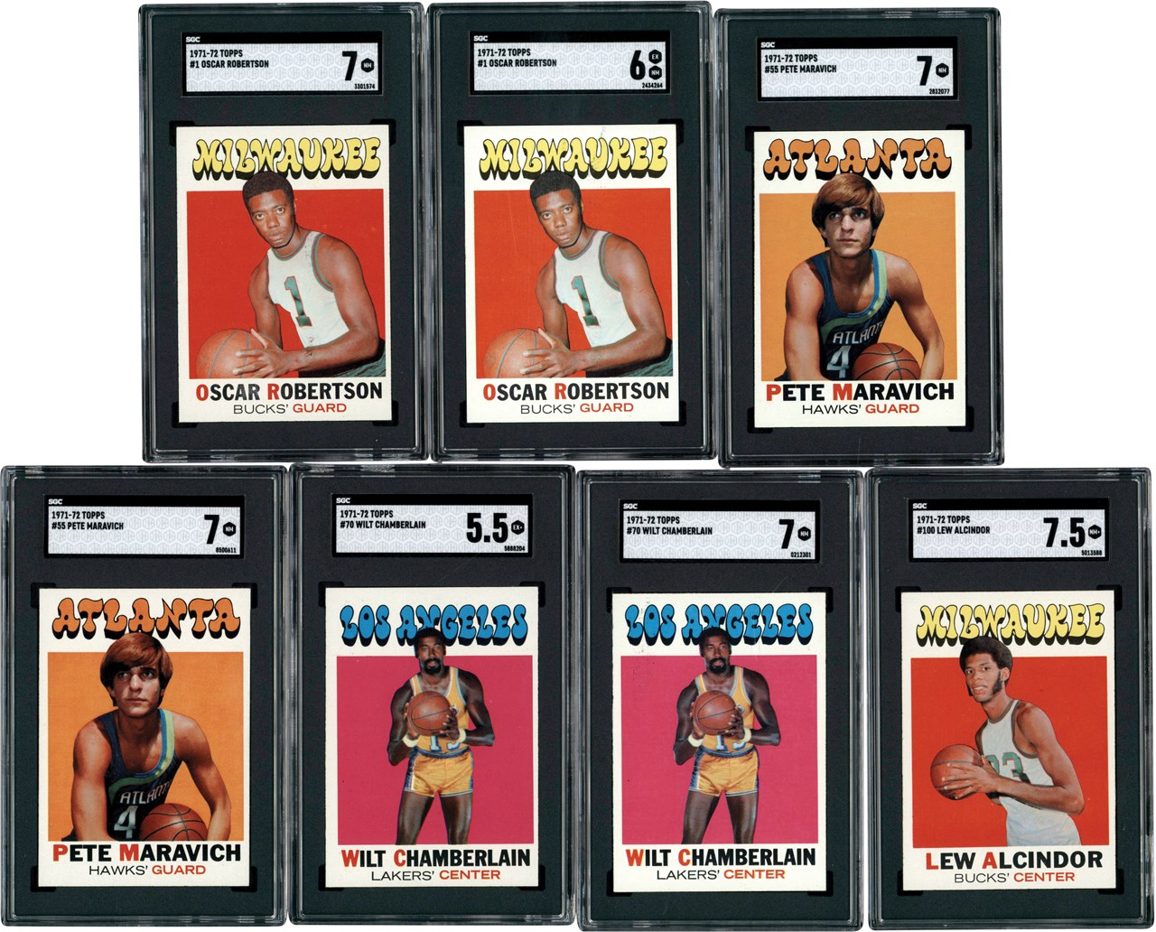 - 1971 Topps Basketball Superstar Collection (8) w/SGC Chamberlain, Abdul-Jabbar, & Maravich