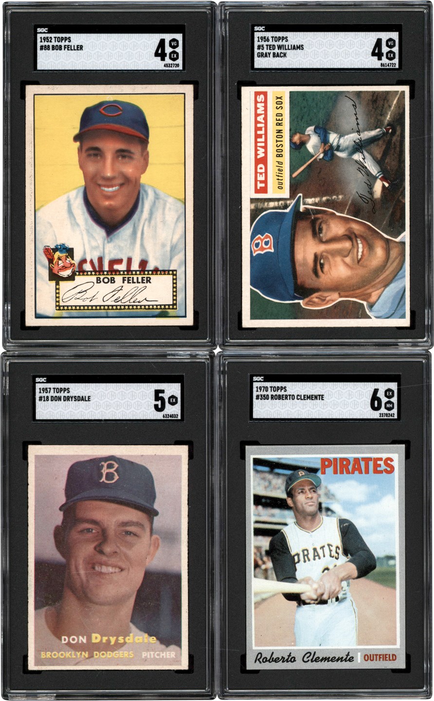 - 1952-1970 Topps and Bowman SGC Graded Hall of Famer Card Collection (10) w/Aaron, Williams, Clemente, Koufax