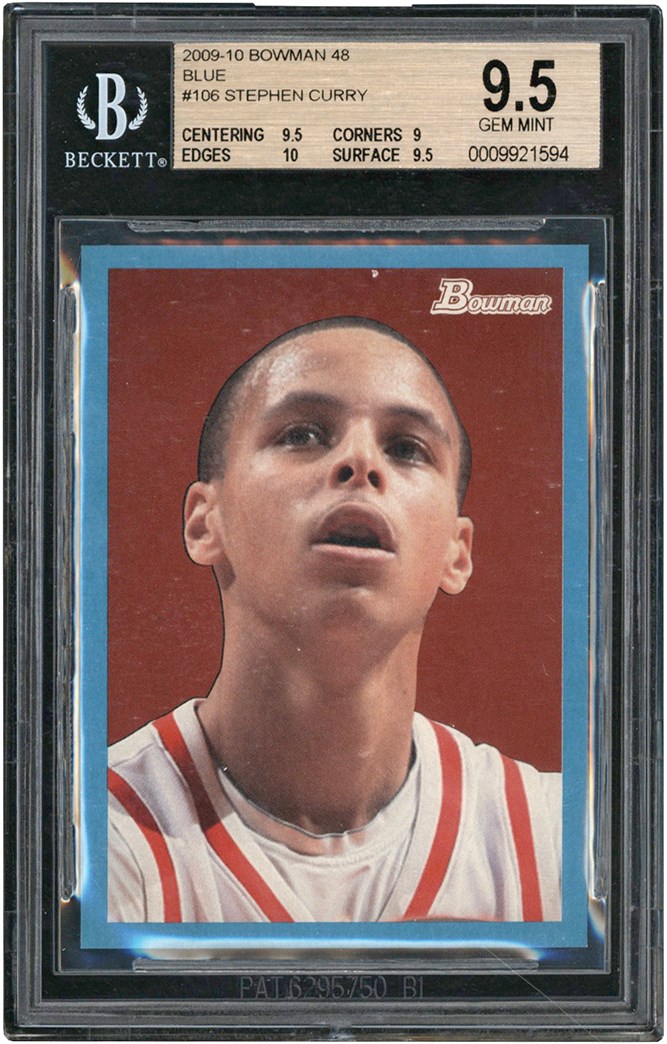 Modern Sports Cards - 009-2010 Bowman 48 Blue Basketball #106 Stephen Curry Rookie Card #629/1948 BGS GEM MINT 9.5