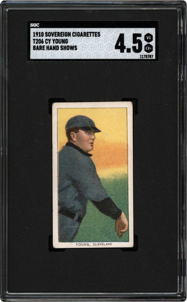 - 1909-1911 T206 Cy Young Bare Hand Shows Sovereign Back SGC VG-EX+ 4.5
