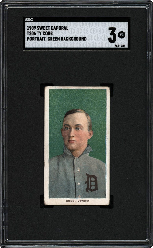 Baseball and Trading Cards - 1909-1911 T206 Ty Cobb Portrait Green Background SGC VG 3