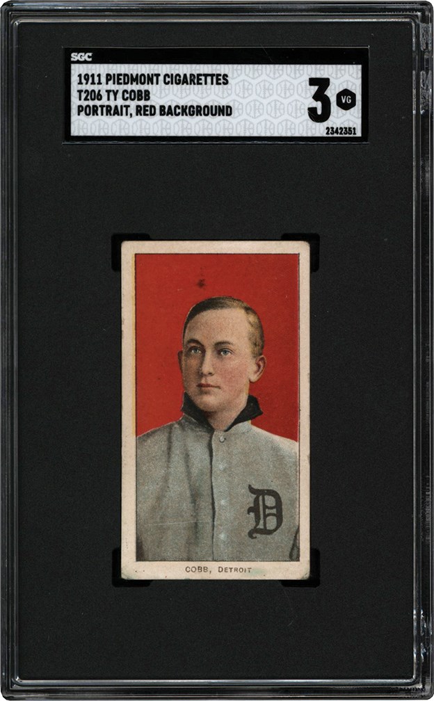 Baseball and Trading Cards - 1909-1911 T206 Ty Cobb Portrait Red Background SGC VG 3