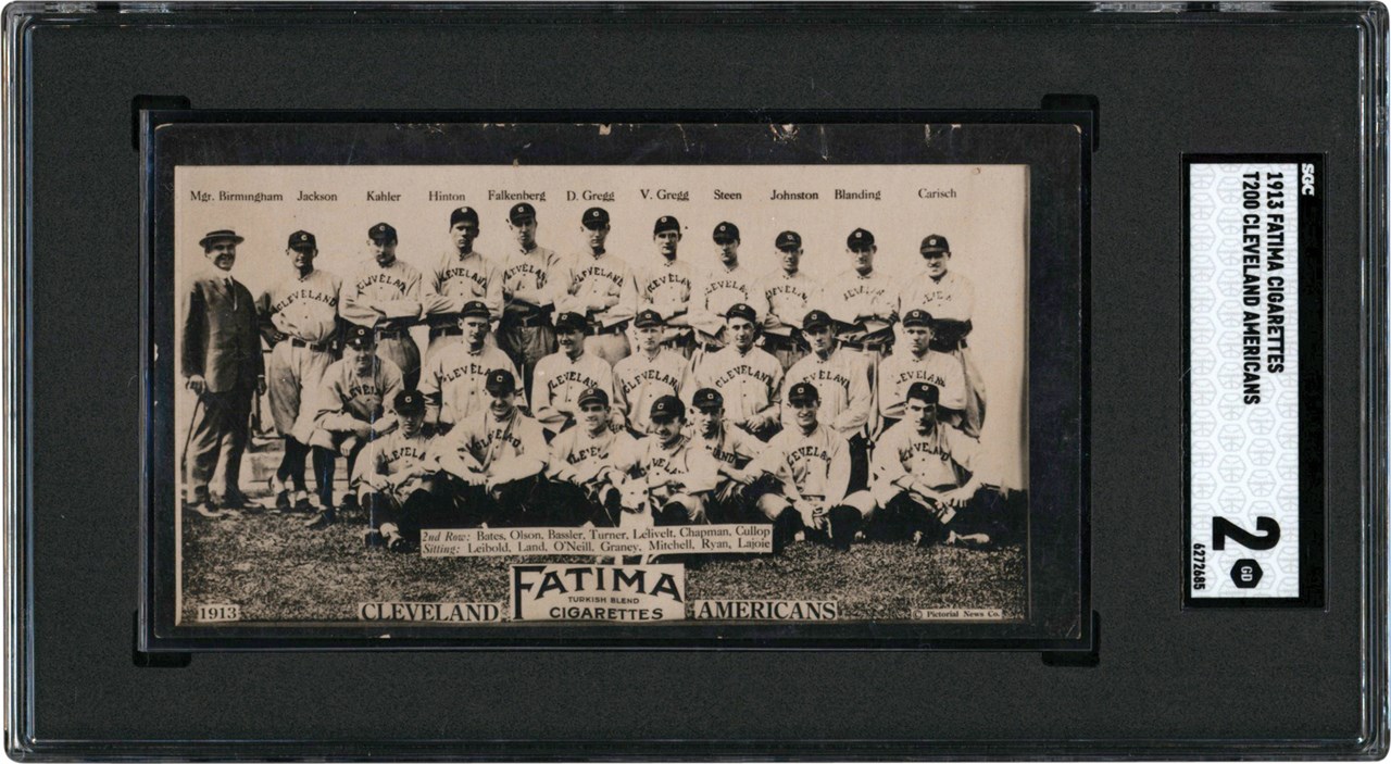Baseball and Trading Cards - 1913 T200 Fatima Cigarettes Cleveland Americans w/Joe Jackson SGC GD 2