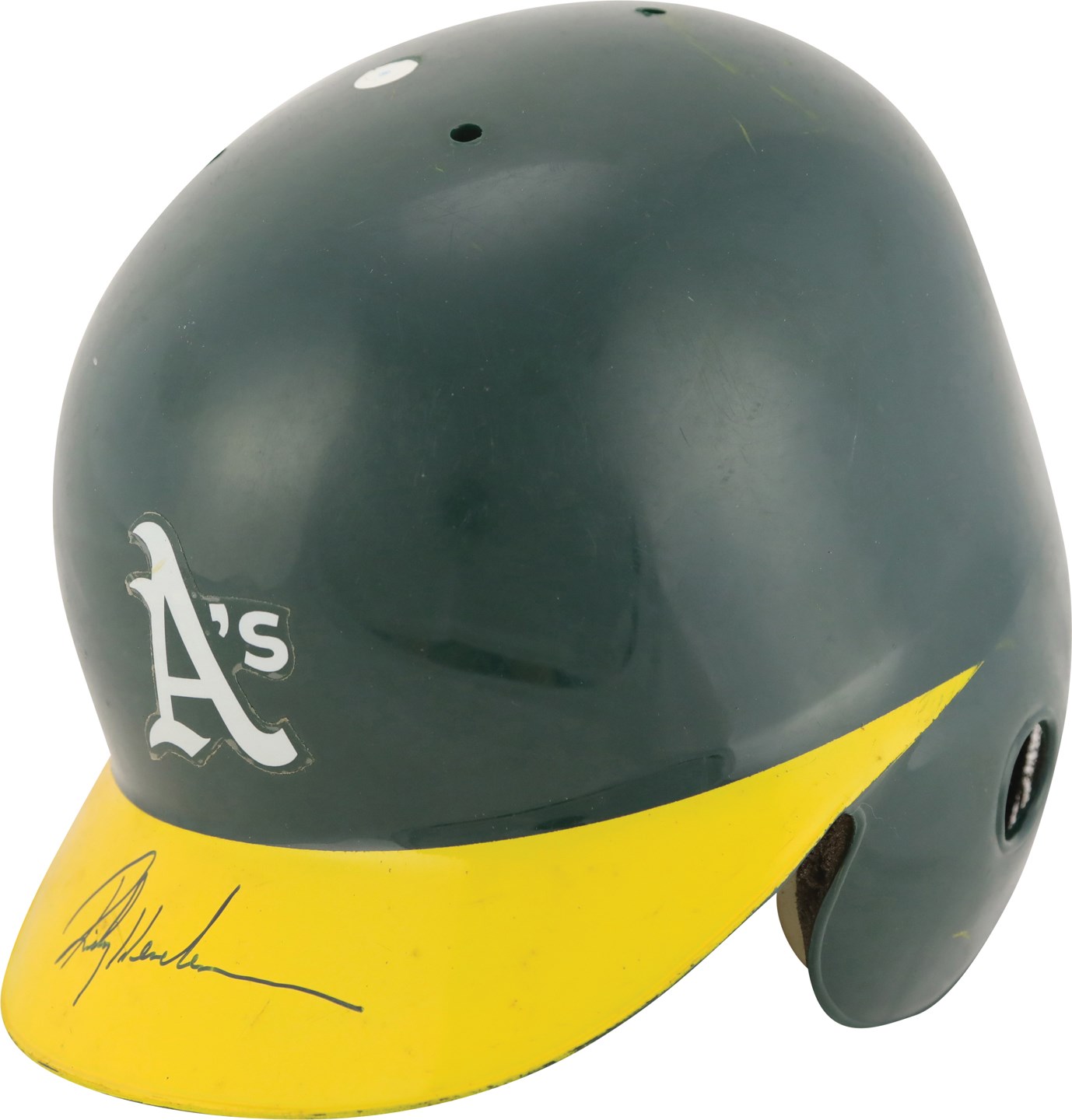 - 1990s Rickey Henderson Oakland Athletics Signed Game Used Helmet