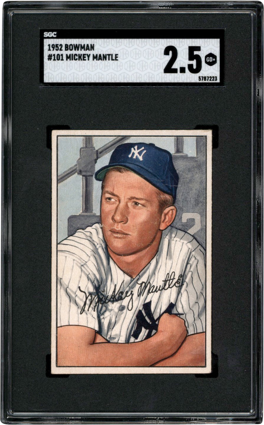 - 1952 Bowman Baseball #101 Mickey Mantle Card SGC GD+ 2.5