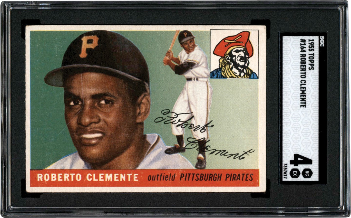 - 1955 Topps Baseball #164 Roberto Clemente Rookie Card SGC VG-EX 4