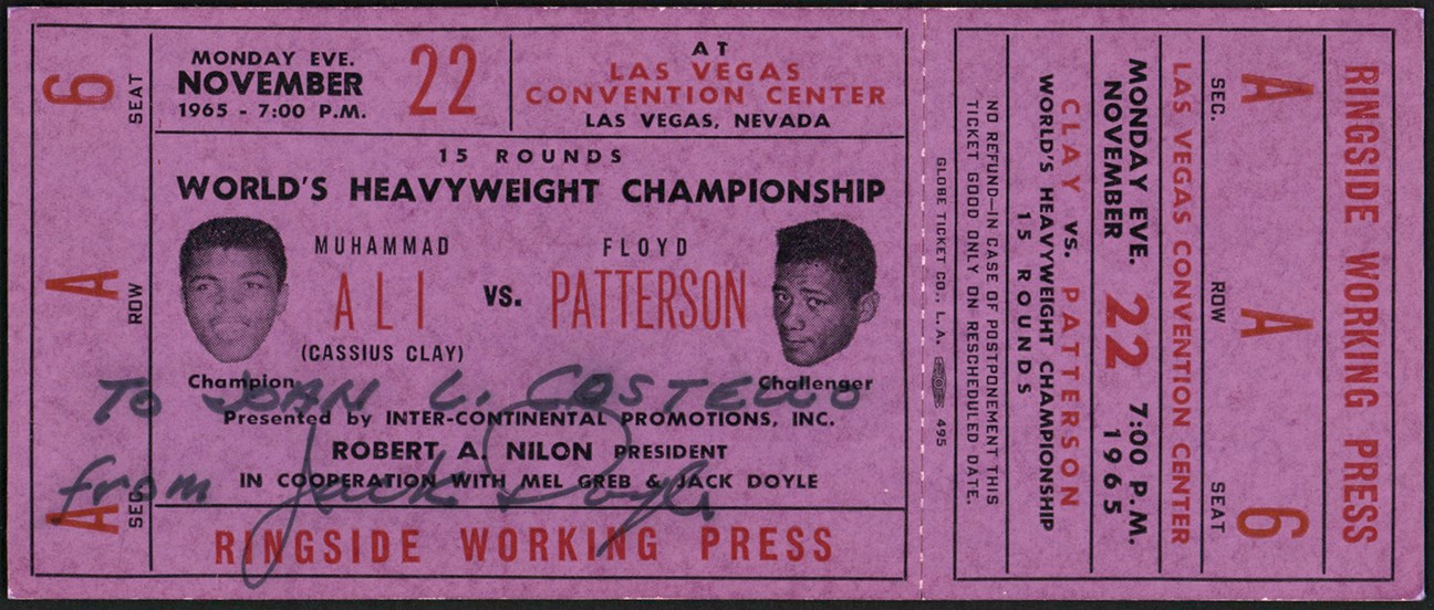 - 1965 Muhammad Ali vs. Floyd Patterson Full Ticket
