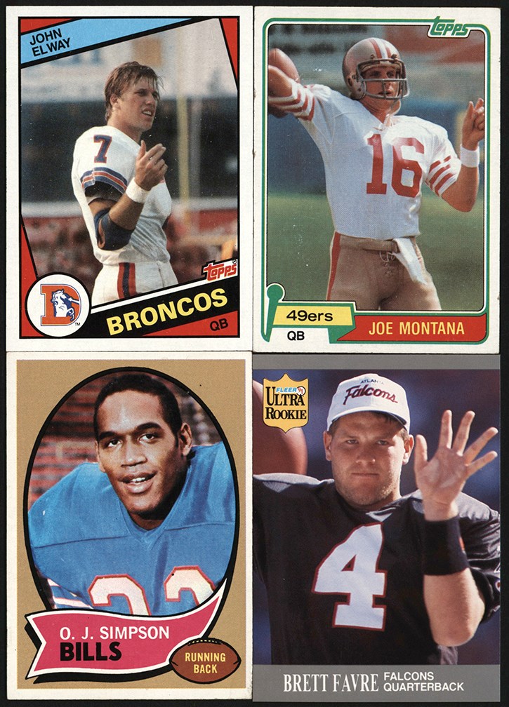 - 1970-1991 Football Rookie Card Collection (4) w/Montana, Elway, Simpson, & Favre