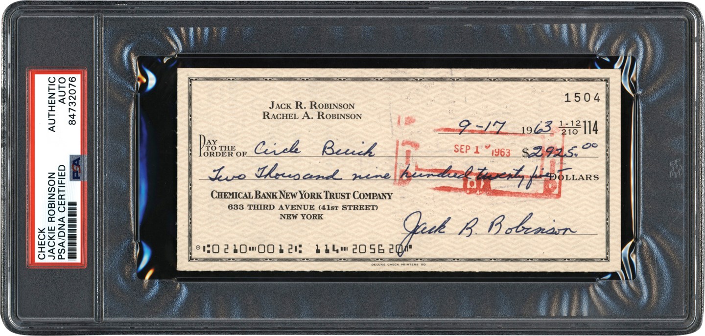 - Jackie Robinson Signed Check with Rachel Robinson Letter PSA