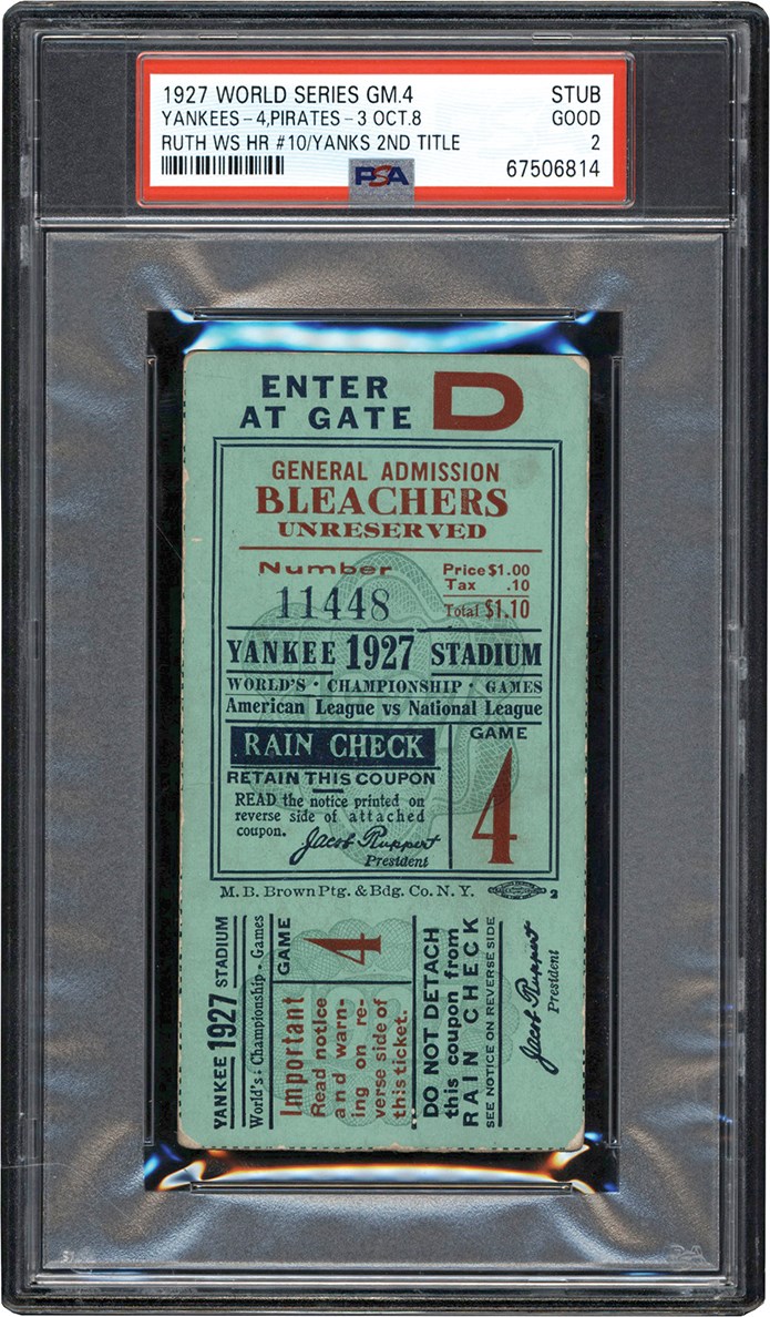 - 1927 World Series Game 4 Ticket Stub - New York Yankees Win Second World Series Title PSA GD 2