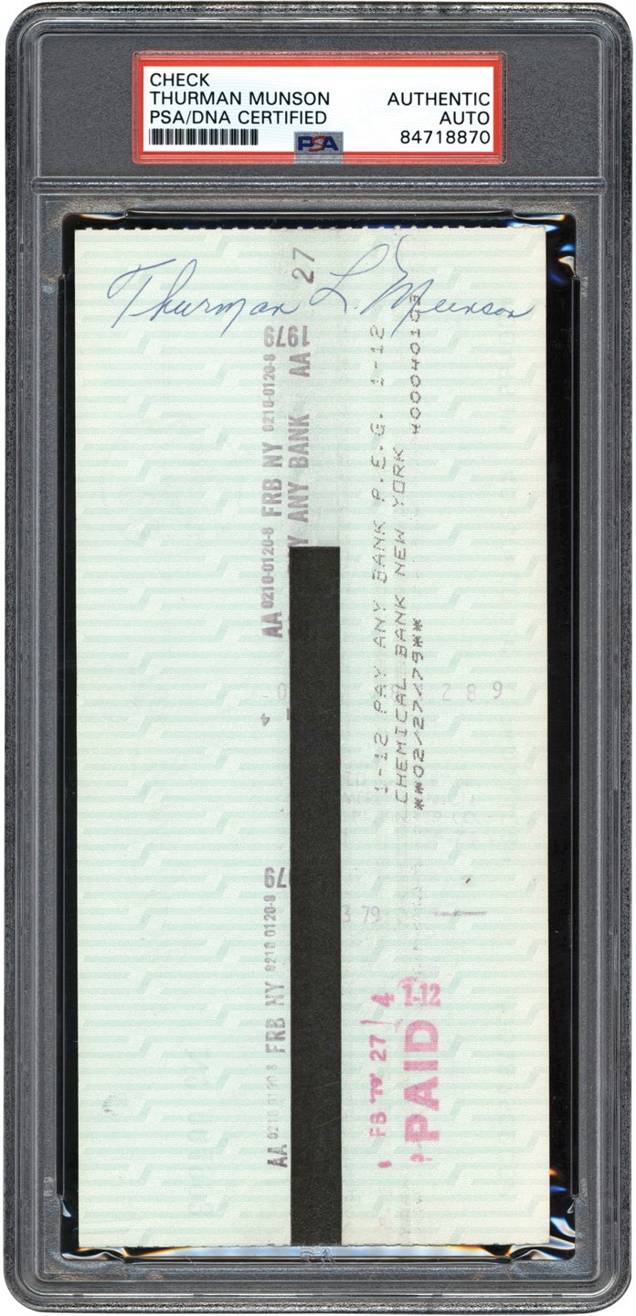 - 1979 Thurman Munson Signed New York Yankees Payroll Check (PSA)