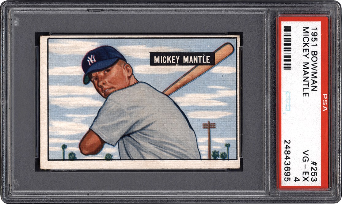 Baseball and Trading Cards - 951 Bowman Baseball #253 Mickey Mantle Rookie Card PSA VG-EX 4