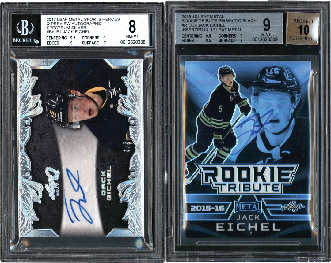 Hockey Cards - 2015-2017 Leaf Hockey Jack Eichel /5 Autograph Card BGS Graded Pair