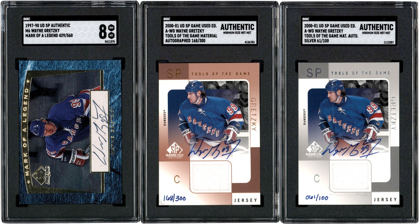 Hockey Cards - 1997-2000 SP Authentic Hockey Wayne Gretzky Autograph Trio with Game Used Jerseys All SGC